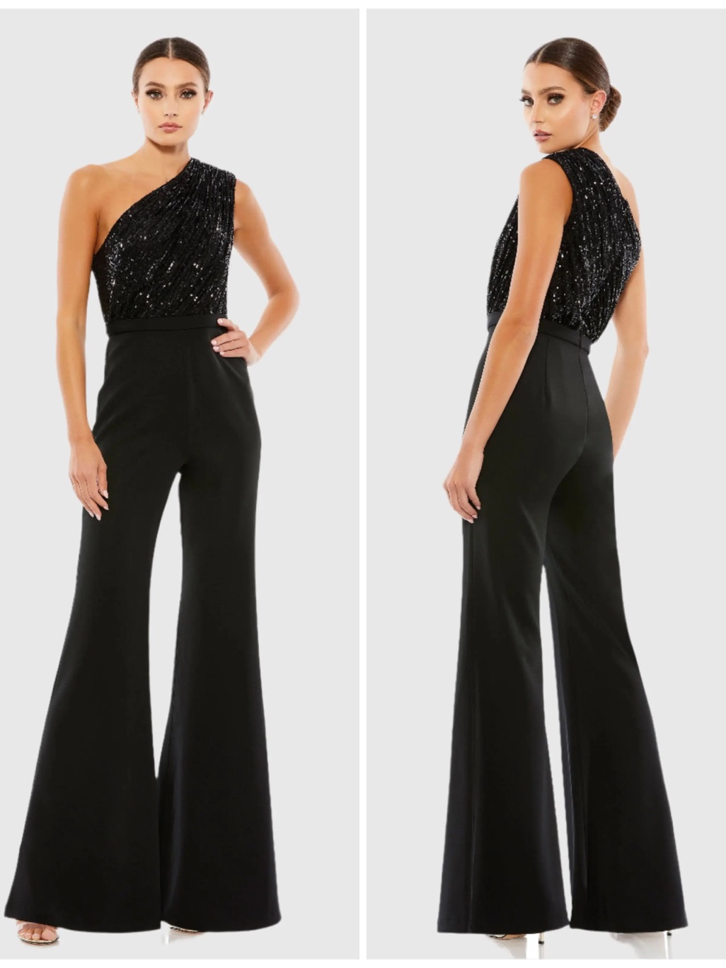 Nwt Ieena Mac Duggal Black One-Shoulder Sequin Jumpsuit Size 4 26716